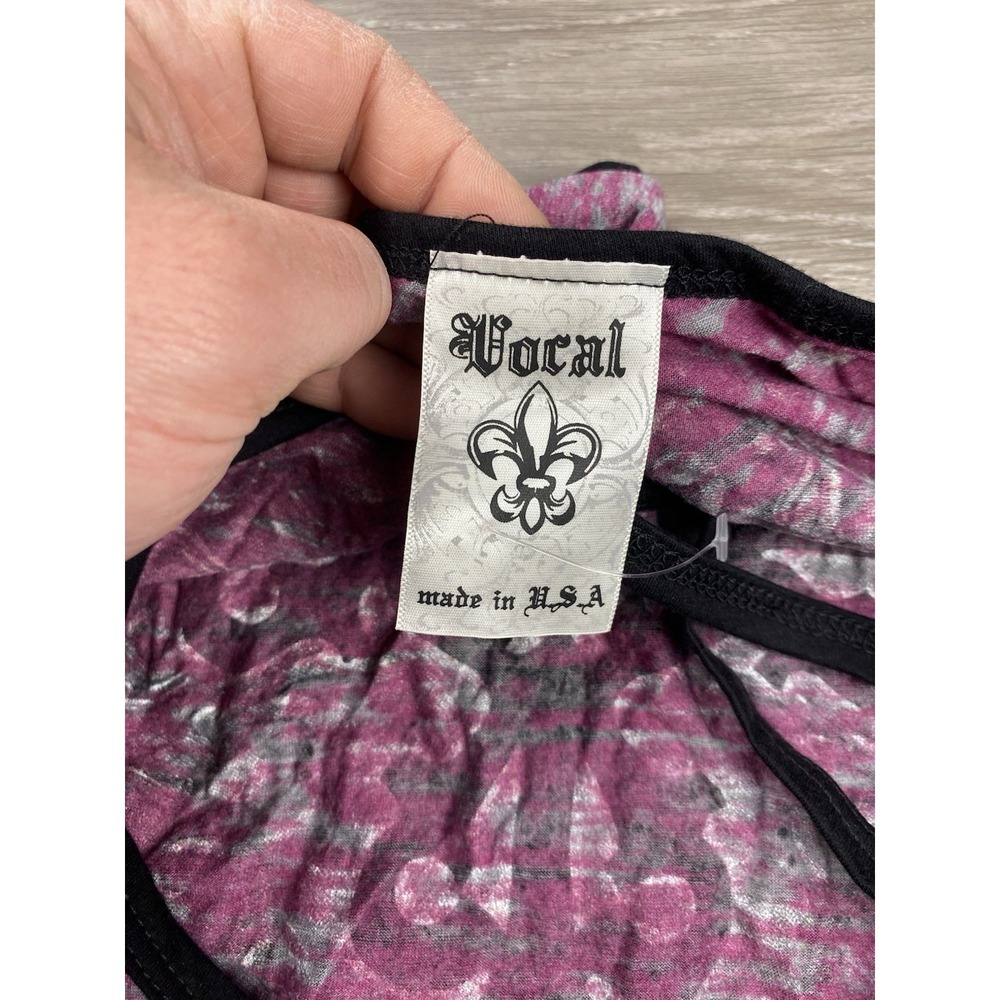 Vocal Womens Embellished Cross Sleeveless Tank Cross Cross Back Purple Grey Sz L - Picture 5 of 8